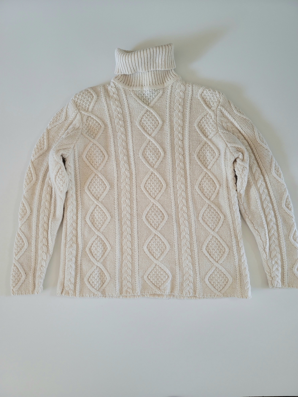 Eddie Bauer Wool Blend Eccru Cable Knit Turtleneck, Size L